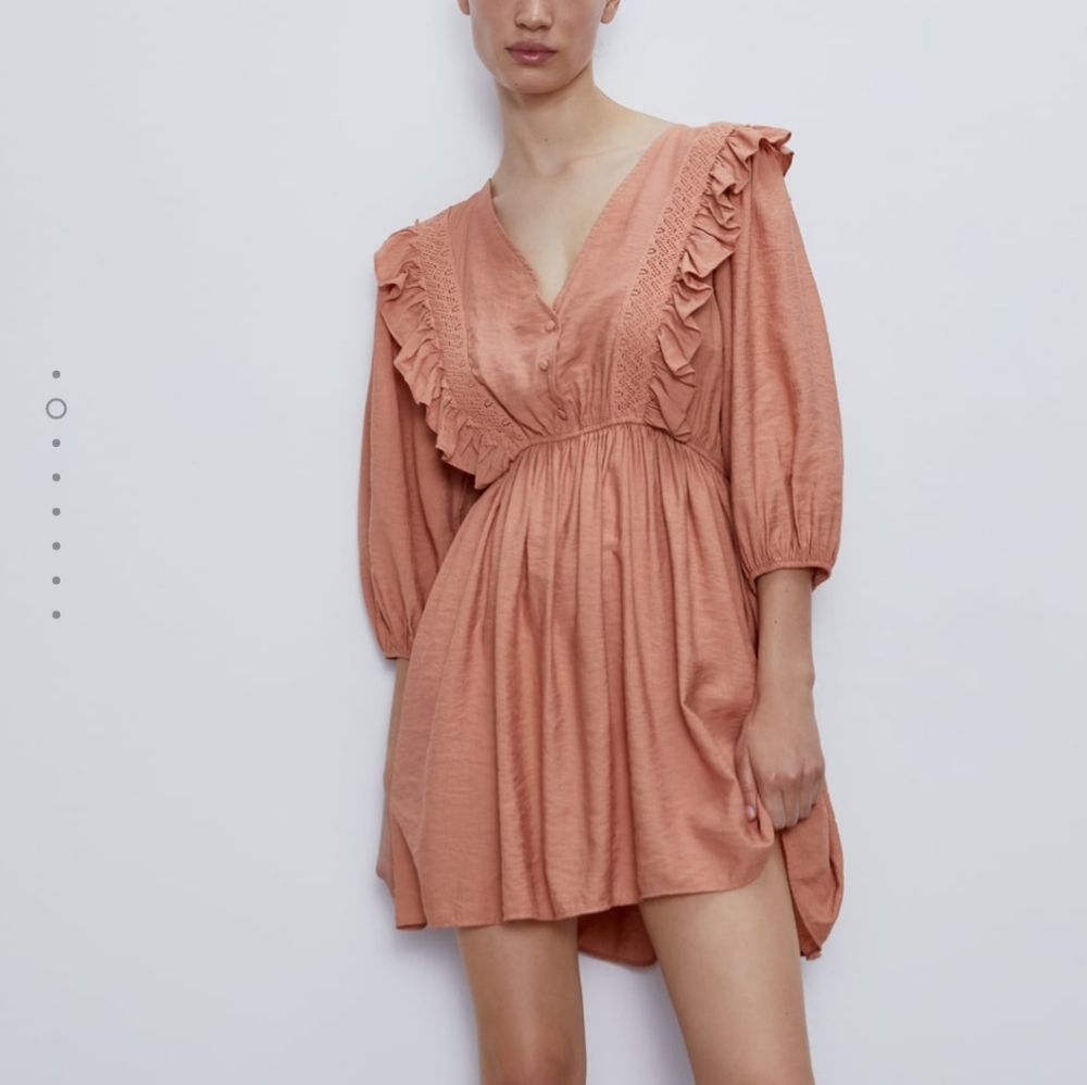 Zara Puff Sleeve Ruffle Mini Dress
